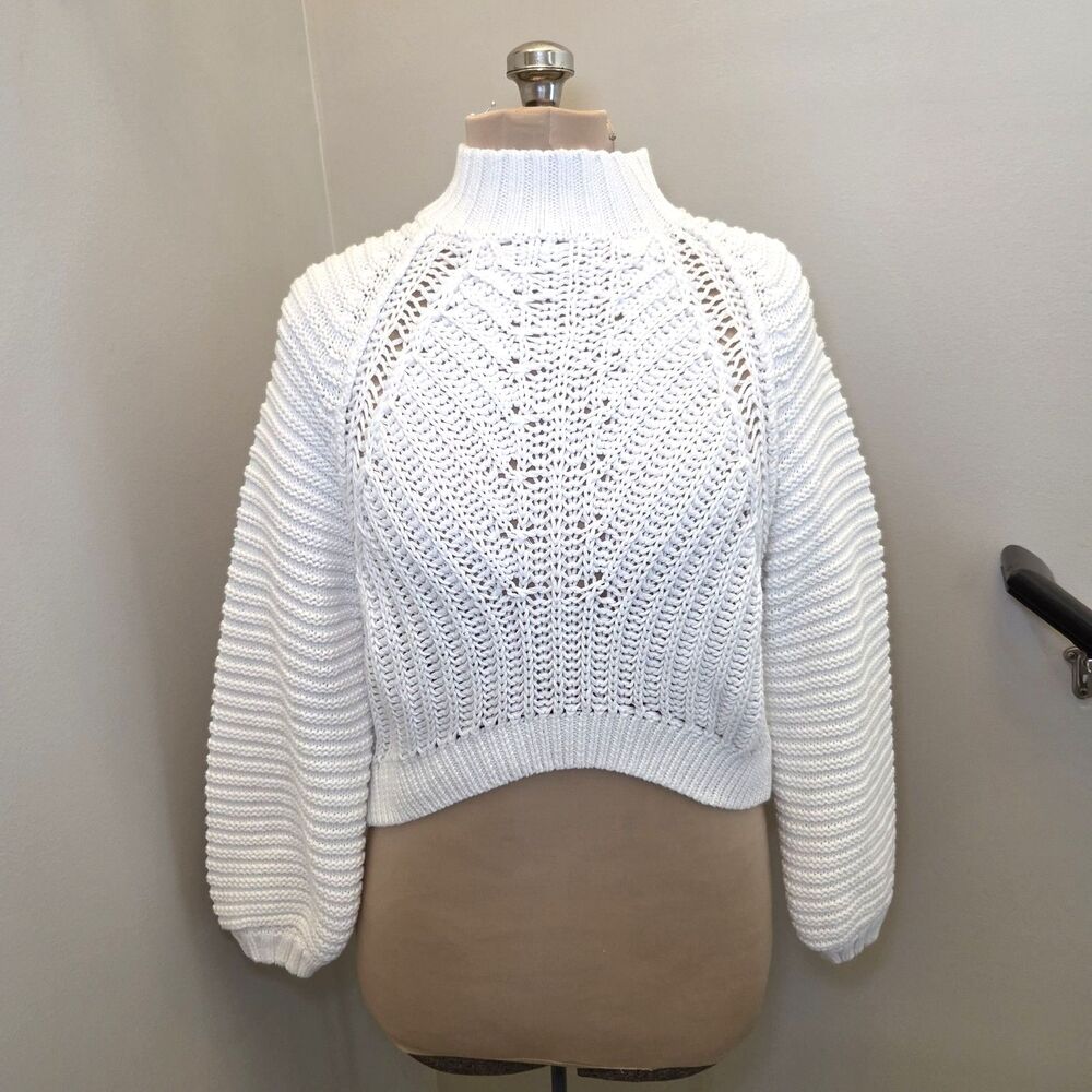 Free People Sweetheart Mock Neck Chunky Knit Sweater (Sm) Balloon Sleeve Hi-Low